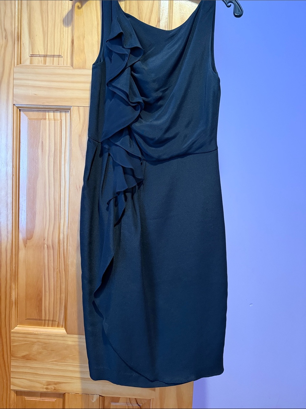 Women's One-Shoulder Black Ruffle Sheath Dress